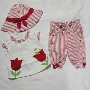 Gymboree Too Cute Tulip NWT 0-3 month top, VGUC pants, 3-6 month hat set. Mixed